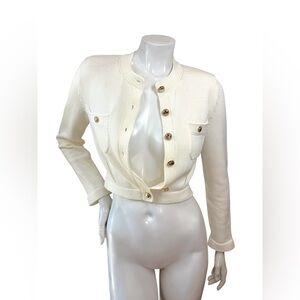 Chanel Ivory Cropped Knit Cardigan Jacket FR34